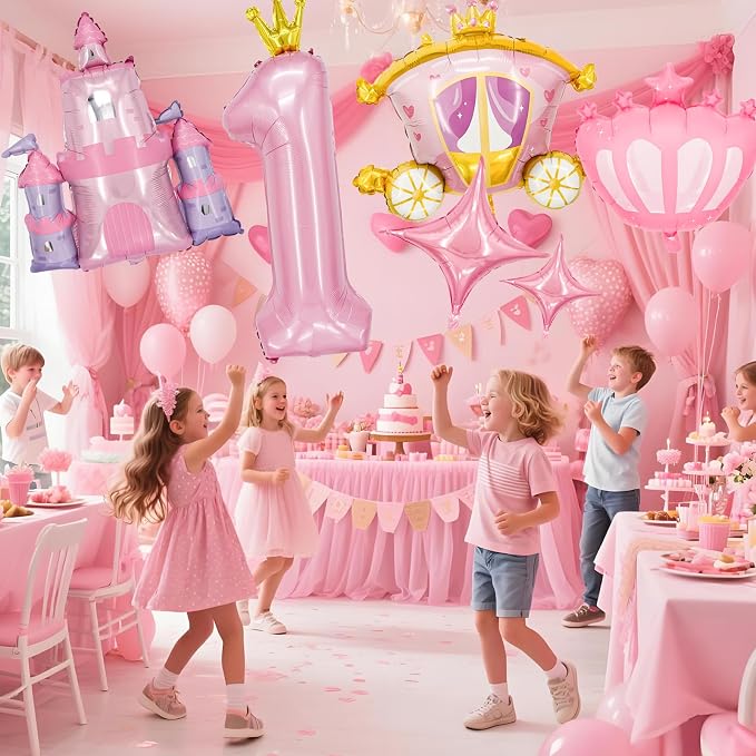 Minyu 6-Piece Princess Theme Party Decoration Set: Princess Carriage + Pink - Image 7