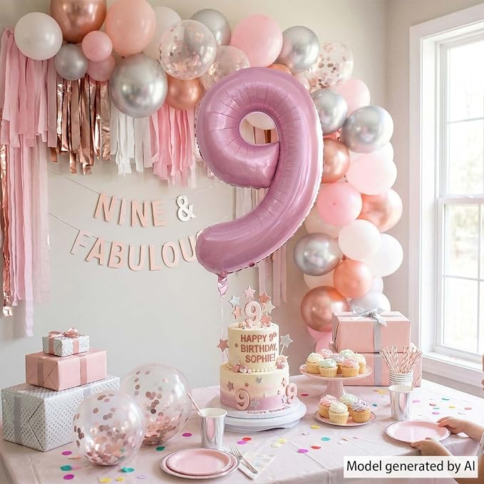 Pearlescent Pink Number 9 Balloon 40 Inch, Shiny Foil - Image 7