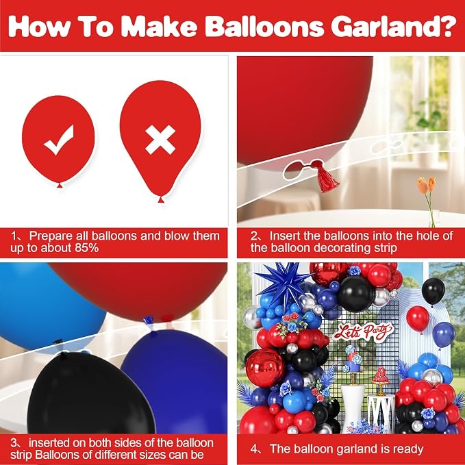 Navy Blue Red Silver Balloon Arch Garland Kit - Image 6