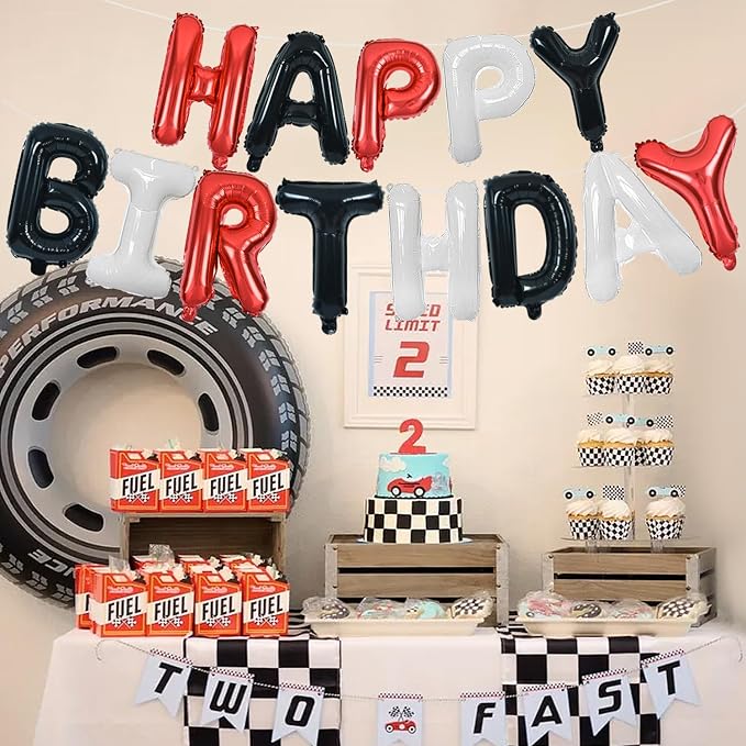 TONIFUL 16Inch Black Red White Happy Birthday Balloon Banner Decor - Image 6