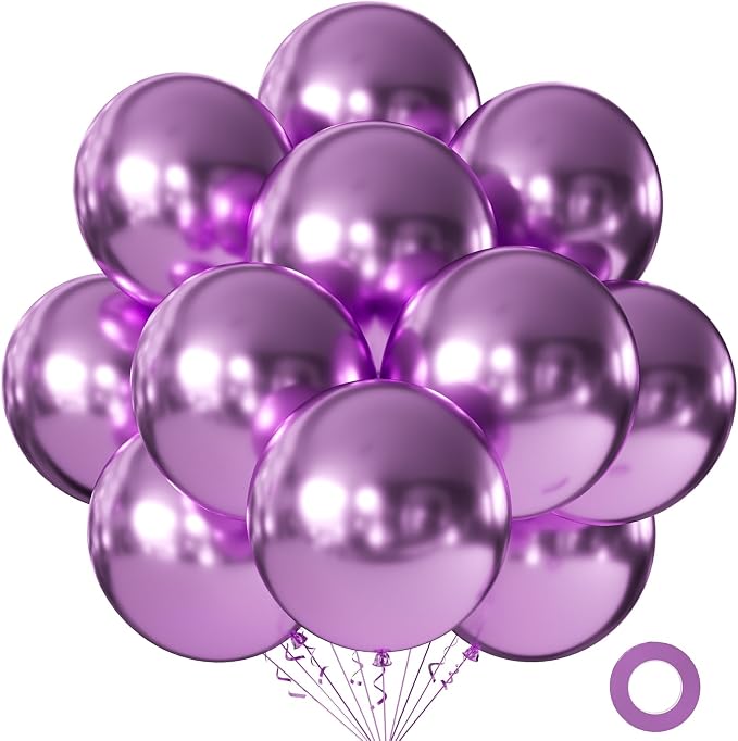 10pcs 18 inch Metallic Purple Balloons, Thick Latex Chrome Helium Balloons by KALOR