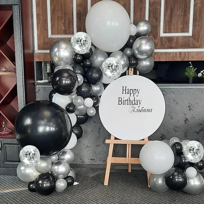Black and Silver Balloons, 60 Packs 12 Inch Chrome Metallic Silver Balloons and - Image 8