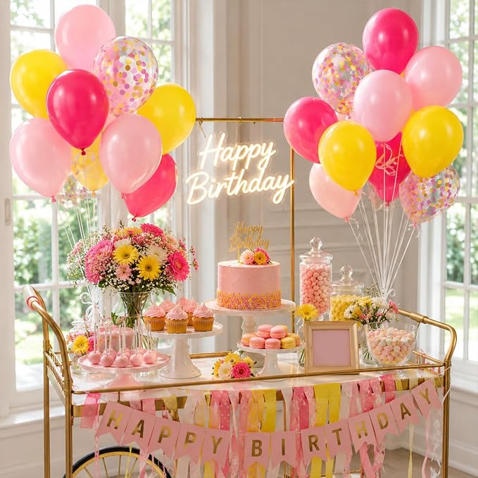 60pcs Pink and Yellow Balloons 12inch - Image 7