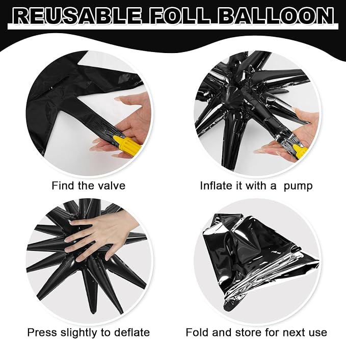 9Pcs Black Star Balloons, Large Explosion Star Foil Balloons, Metallic Black - Image 8