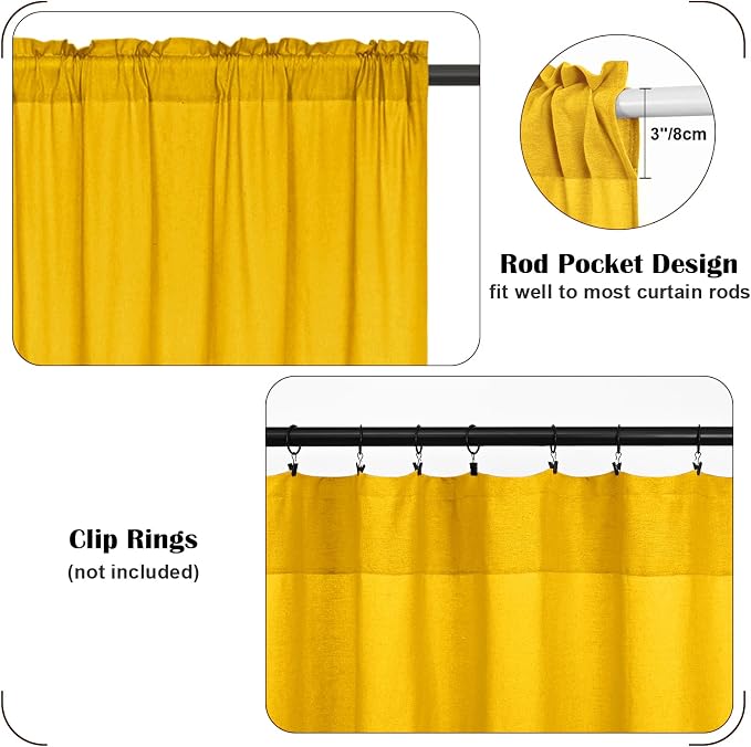 Farmhouse Valance Curtains, Boho Cotton Linen Kitchen Valance, Country Rod - Image 8