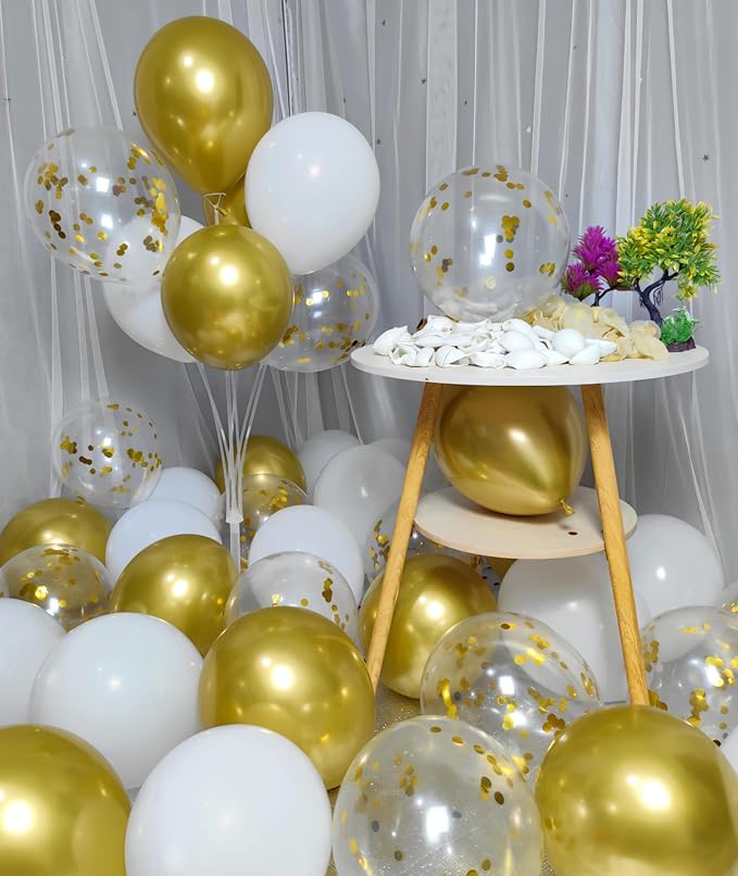 300 Pack Gold and White Balloons 12 Inch Gold Confetti Balloons - Image 6