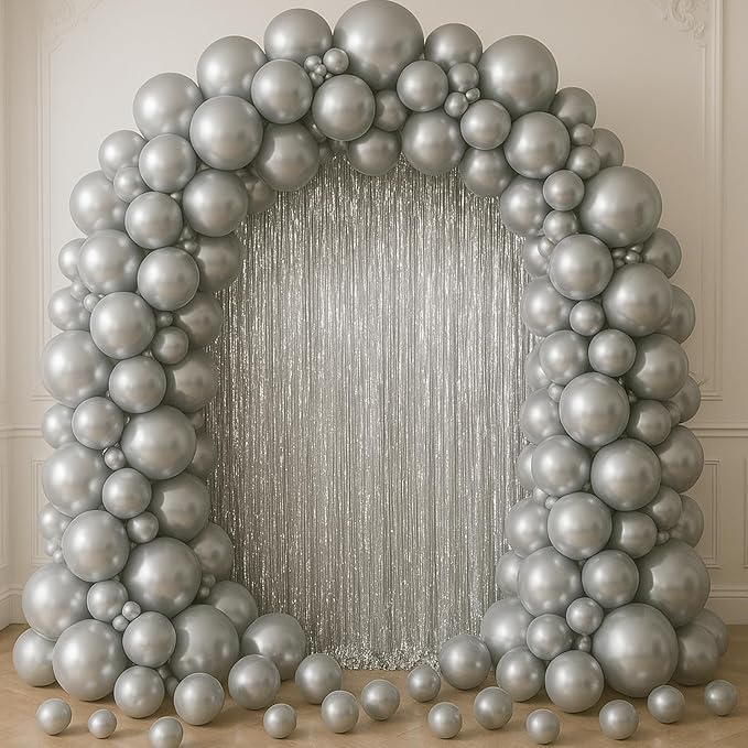 Voircoloria Silver Foil Fringe Backdrop Curtains, Birthday Party Decorations - Image 8