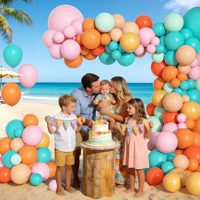 170Pcs Summer Tropical Luau Hawaiian Balloon Garland Arch Kit | Orange Pink - Image 7