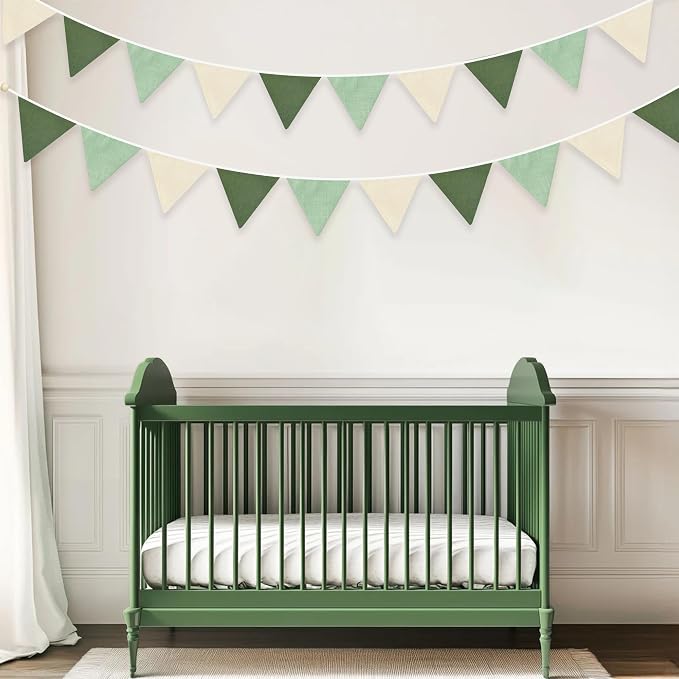 2 Sets of Sage Green Pennant Banner 24Pcs Nursery Garland Flags Olive Green - Image 8