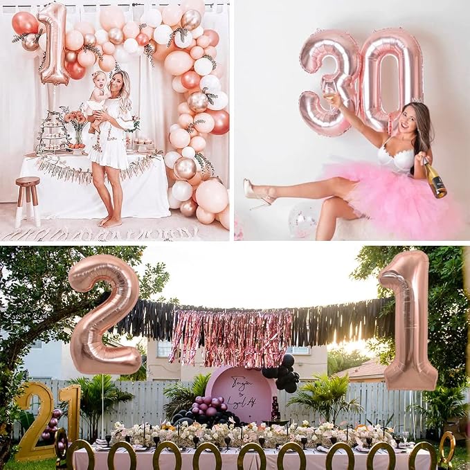 TONIFUL 40 Inch Rose Gold Large Numbers Balloons 0-9, Number 4 Digital 4 Helium - Image 6
