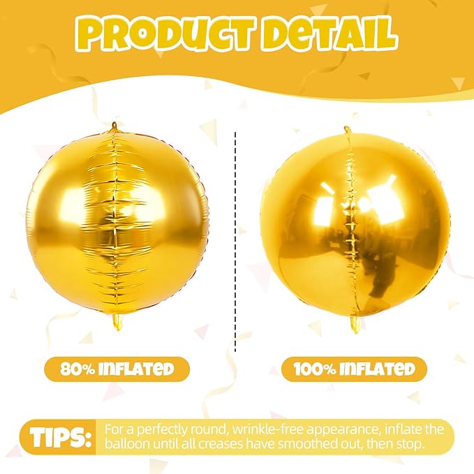 12Pcs Gold Round Balloons Foil, Giant Metallic Gold Foil Balloons - Image 8