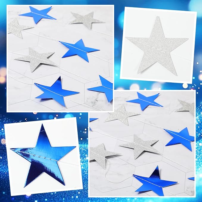 Spakon 65 Feet Glitter Star Shaped Paper Garland Banner Hanging Decoration Star - Image 7