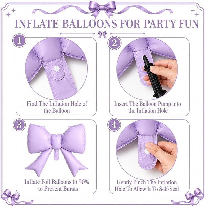 8Pcs Purple Bow Foil Balloons, 21Inch Purple Bow Shaped Balloons - Image 7