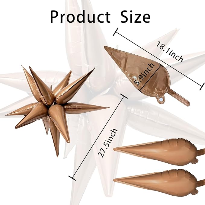 6Pcs Brown Star Balloons Boho Birthday Decorations Explosion Mylar Balloons | - Image 7