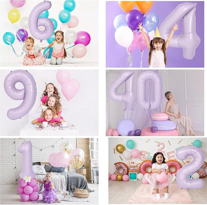 40 Inch Purple Number Balloons Light Purple 0 Balloon Matte Purple Birthday - Image 6
