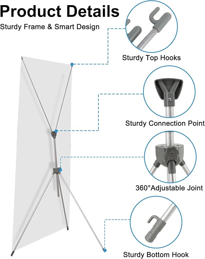 YOSE X Frame Banner Stand Fits Any Banner Adjustable Size 23"X63" to 32"X78" - Image 7