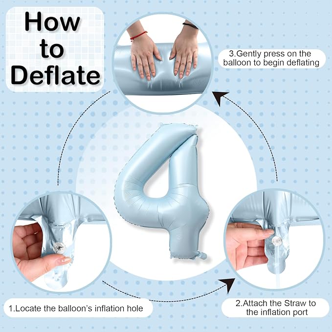 Foil 4 Balloon, Light Blue Big Number 4 Balloons - Image 8