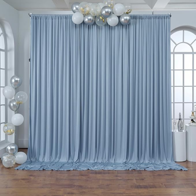 40 ft x 10 ft Wrinkle Free Dusty Blue Backdrop Curtain - Image 9