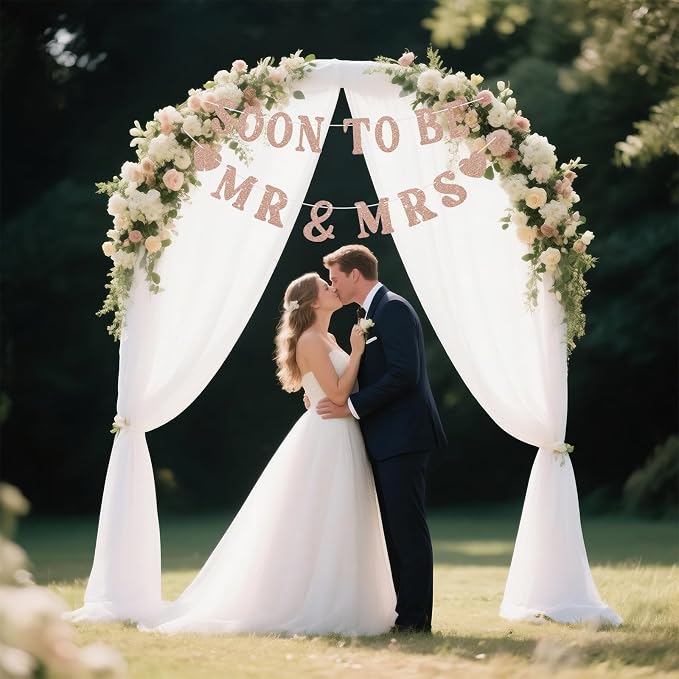 Soon To Be Mr & Mrs Sign for Bridal Shower Banner, Pre-Strung Rose Gold Glitter - Image 6