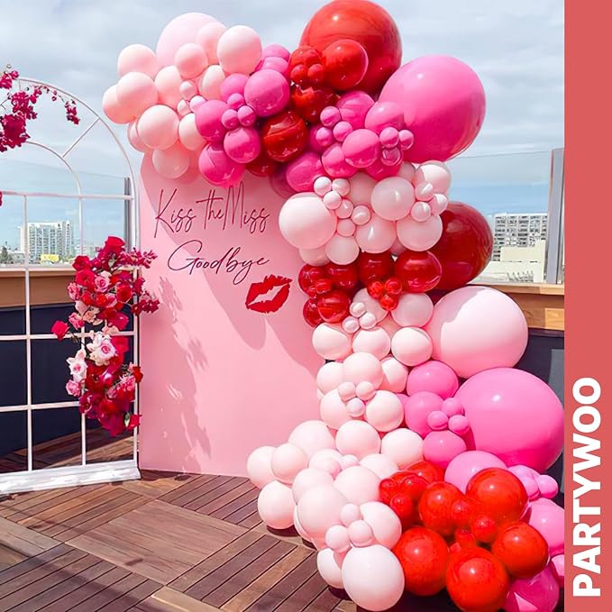 PartyWoo Pink Red and White Balloons 65pcs Hot Baby Pink White Red Balloons | - Image 9