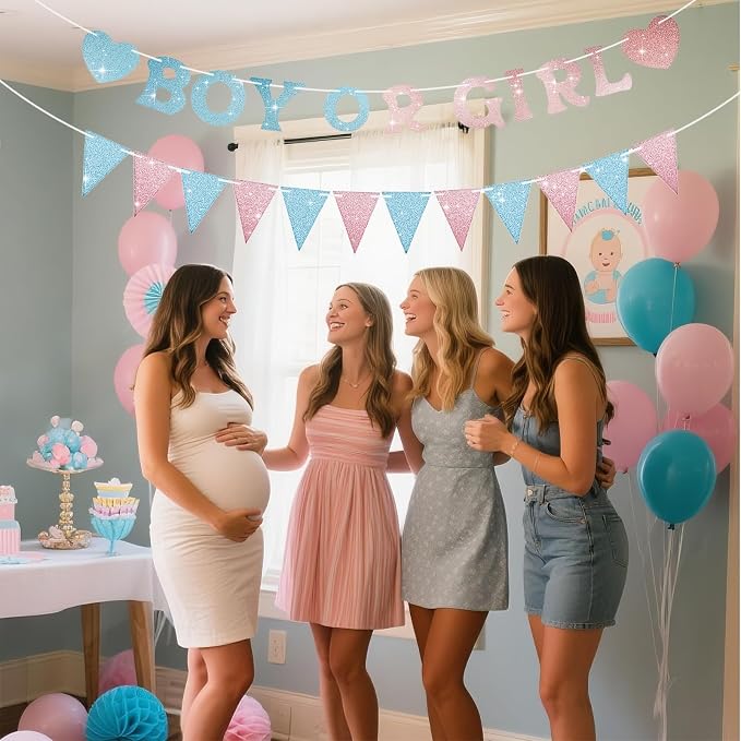 Boy or Girl Banner Gender Reveal Decorations, Pre-Strung Glitter Baby Gender - Image 6
