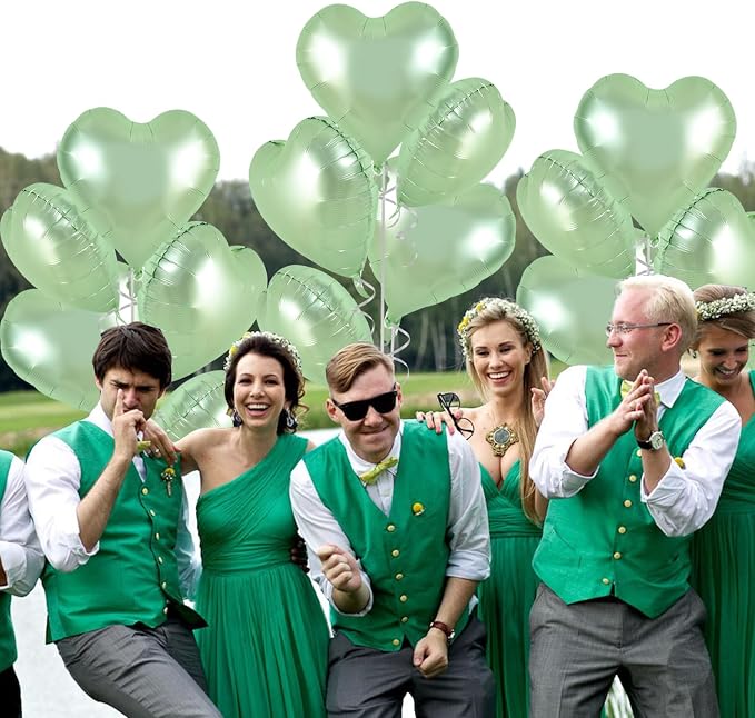 TONIFUL 30 Pcs Sage Green Heart Balloons 18 Inch Heart Shape Foil Balloon | - Image 6