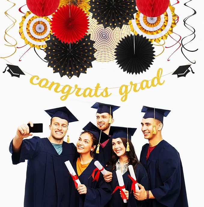 Red-Black Gold Party-Decorations Graduation Banner-Streamers - Image 7