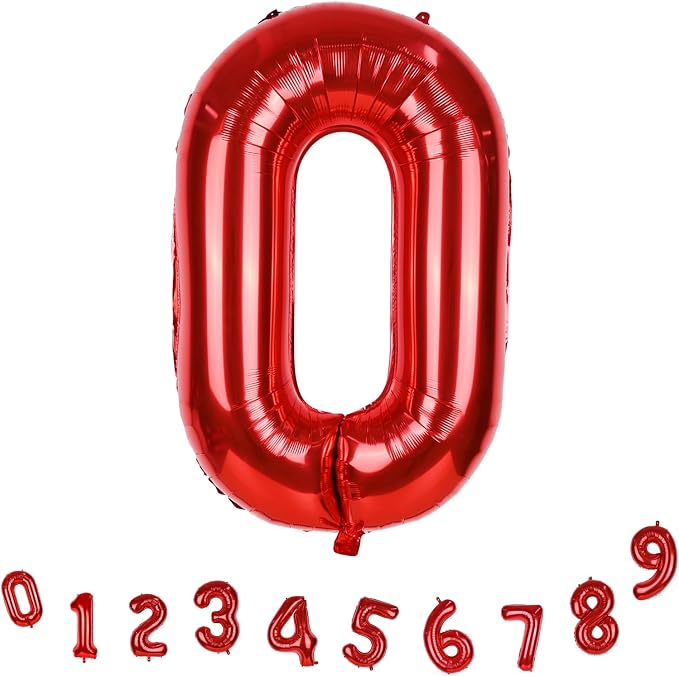 Red Large Number Balloons, 40 Inch Foil 0-9 Set Number Balloon - Image 9