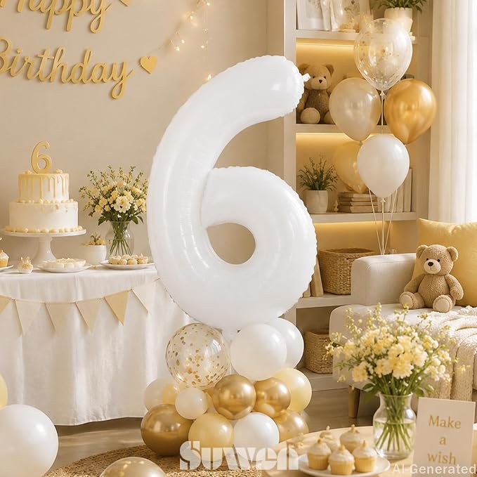 SUWEN 40 Inch White Large 6 Balloon Number Big Foil Helium Numbers 0-9 | Giant - Image 7