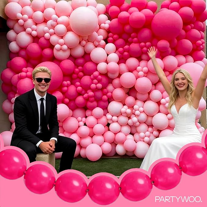 PartyWoo Hot Pink Linking Balloons 100pcs 6 Inch Magenta Link Balloons | - Image 8