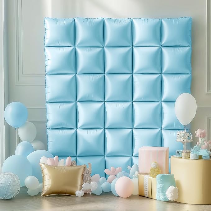 NISOCY 25PCS Pastel Blue Square Foil Balloons Wall Backdrop | Double Sided - Image 8