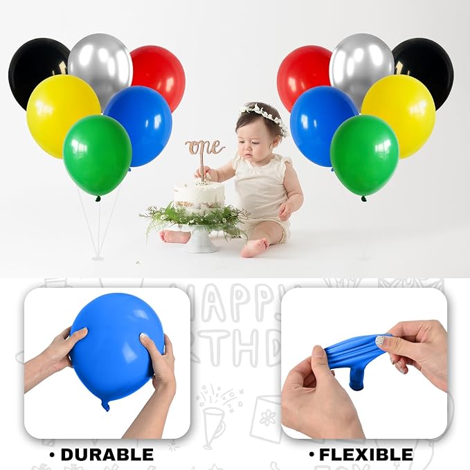 60 Pack Balloons Red Yellow Green Blue Black Party Balloons - Image 7