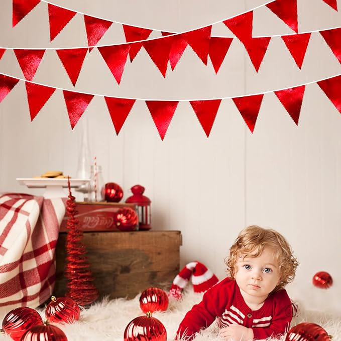 Red Party Decorations Triangle Pennant Banner Flag Dark Red Metallic Fabric - Image 6