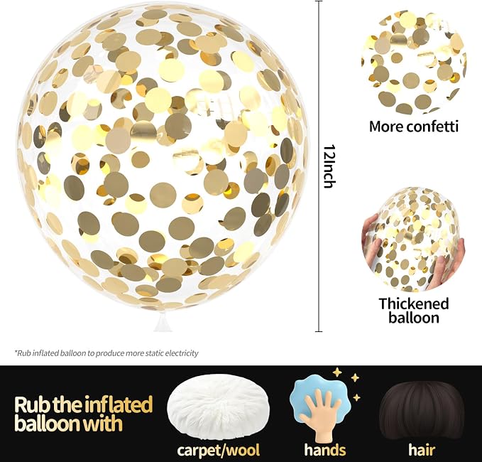 VHUWE Champagne Gold Confetti Balloons 25 Pcs, 12 Inch Thickened Clear Latex - Image 2