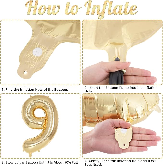 Champagne Gold Large Number 9 Balloon, 40 Inch Light Gold Foil Helium Number - Image 7
