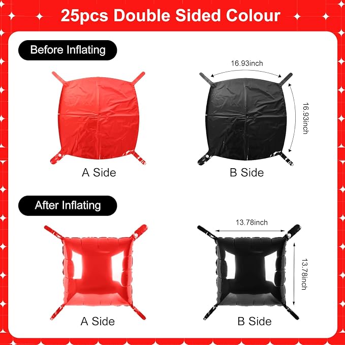 Black and Red Square Foil Balloons 25 Pcs Metallic Black and Red Balloons Wall - Image 7