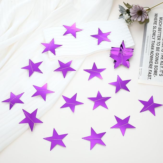 Spakon 65 Feet Glitter Star Paper Garland Banner Hanging Decoration Star - Image 6