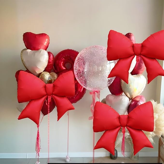Red Bow Balloons 38 Inch, Giant Red Bowknot Foil Mylar Coquette Party - Image 8