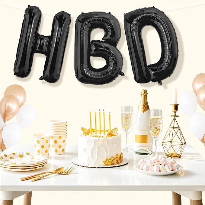 Black HBD Balloons, HBD Foil Letter Balloon - Image 7