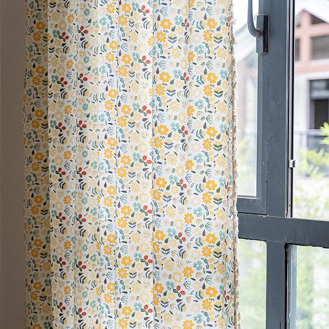 ENJOYBRIDAL Floral Curtains 96 Inch Length 2 Panels Tassel Boho Semi-Sheer - Image 9
