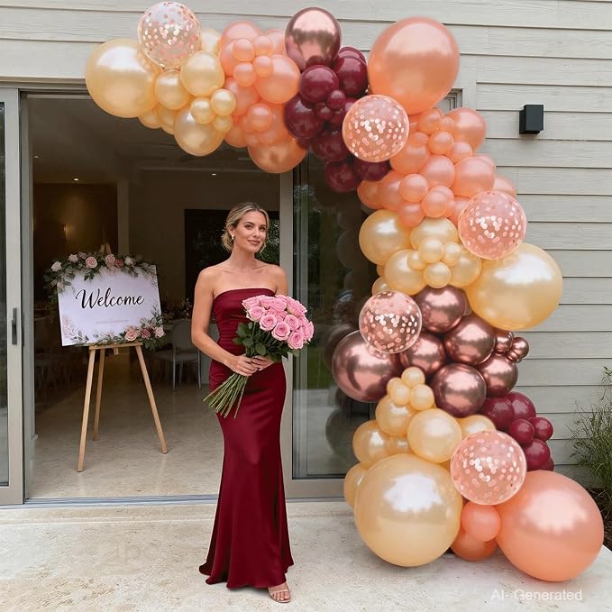 Burgundy Rose Gold Balloon Garland Arch Kit, Pearl Maroon Champagne Rose Gold - Image 7