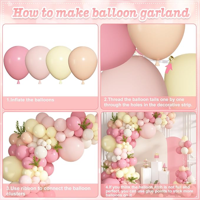 152Pcs Pink and Yellow Balloons Arch Kit Different Size | Pastel Light Pink - Image 7