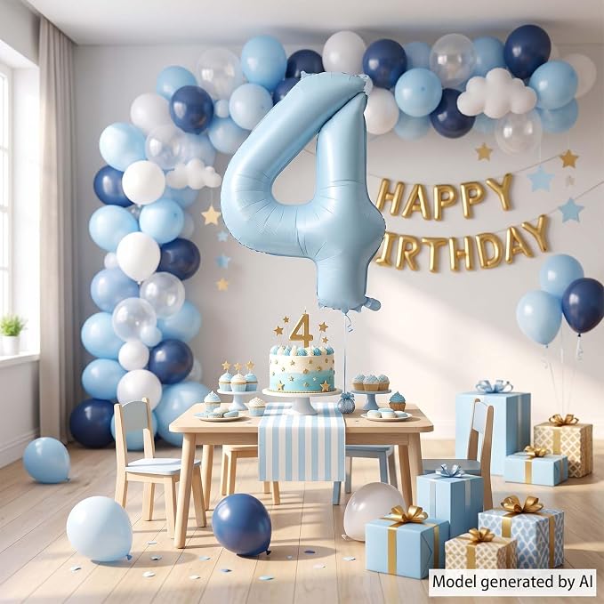 Baby Blue Number 4 Balloon 40 Inch, Sky Pastel Foil Numeral Party Supplies | - Image 7