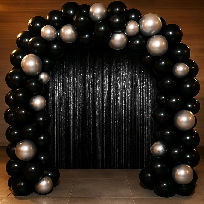 Voircoloria Black Foil Fringe Backdrop Curtains, Birthday Party Decorations - Image 7