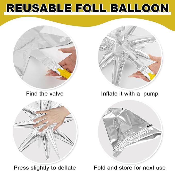 9Pcs Silver Star Balloons, Large Explosion Star Foil Balloons, Metallic Silver - Image 8