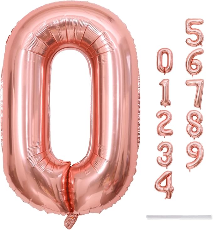 40" Rose Gold Number 0 Balloon for Girls, Large Self Inflating Helium Foil - Image 9