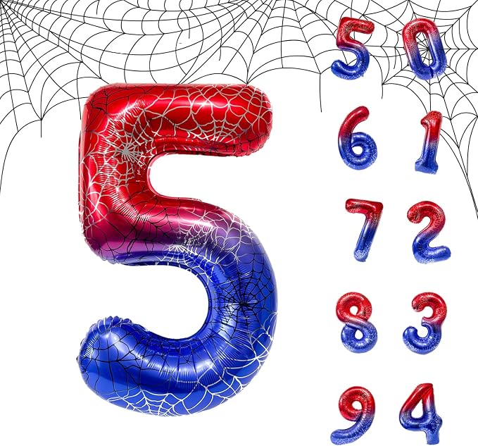 Spider Web 40Inch Foil Number Balloons Set 0-9 Includes Inflation Straws by Unknown