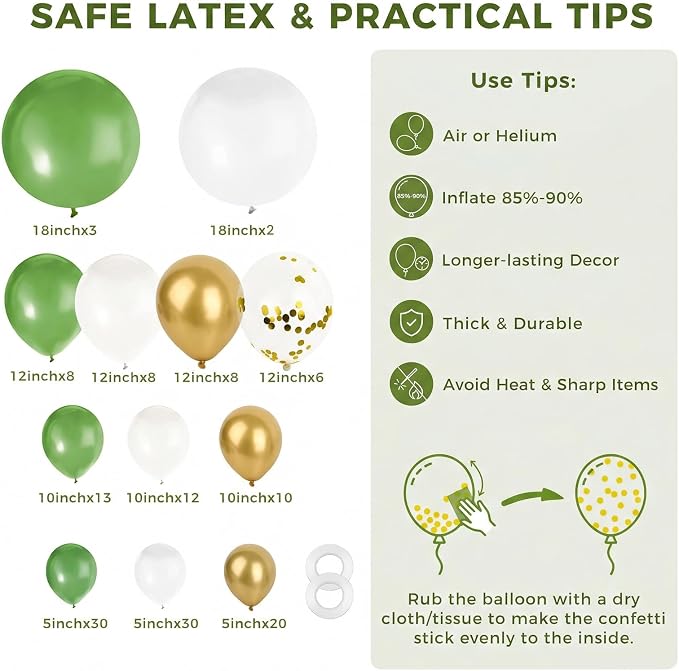 LOVESTOWN 150PCS Green White Gold Balloons Different Size of 18 12 10 5Inch | - Image 7