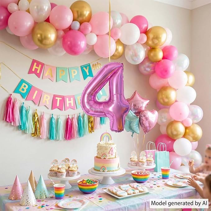 Pink Number 4 Balloon 40 Inch, Shiny Foil Numeral Birthday Party Supplies | - Image 7