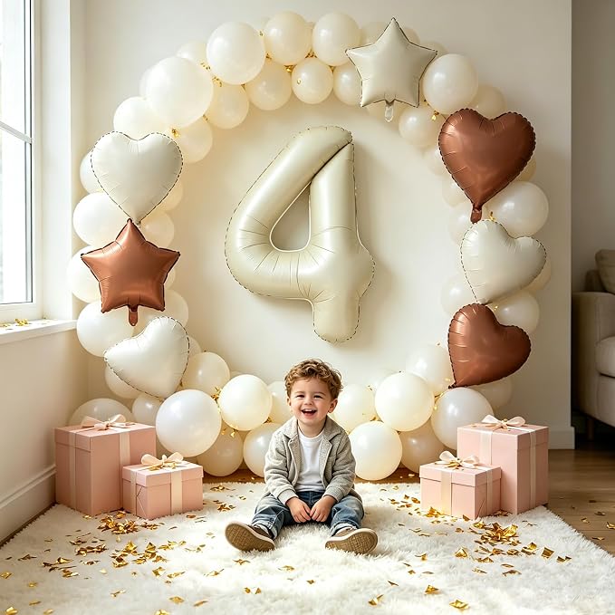 TONIFUL 4th Birthday Balloons 40 Inch Cream white Large Number 4 Foil Balloon - Image 6